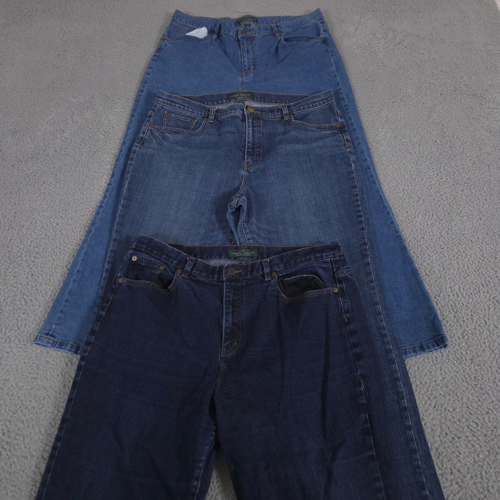 LOT OF 3 Lauren Ralph Lauren Jeans Womens 16 Blue Classic Straight Denim Stretch